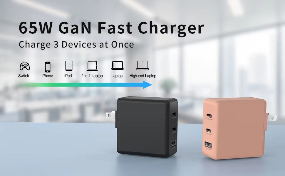 65W USB Charger,3-Port Fast Charging Blocks, Universal Travel Adapter Kit,Compatible with iPhone16/Pro,Galaxy S24,Note 20/10+,iPad and More