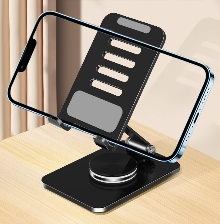 Cell Phone Stand for Desk, Foldable Mobile Phone Stand, 360 Degree Rotation Aluminum Phone Holder, Compatible with iPhone, and Other 4-12.9 Inches Smartphones and Tablets