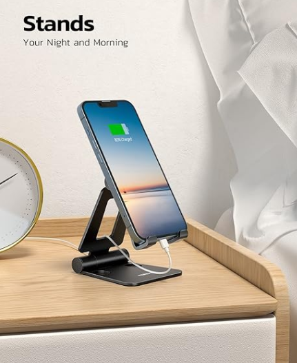 Dual Folding Cell Phone Stand, Fully Adjustable Foldable Desktop Phone Holder Cradle Dock Compatible with Phone 16 15 14 13 12 11 Pro Xs Xs Max Xr X 8, Nintendo Switch, All Phones