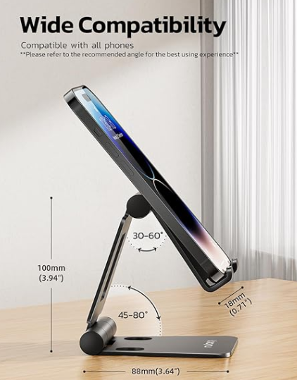 Dual Folding Cell Phone Stand, Fully Adjustable Foldable Desktop Phone Holder Cradle Dock Compatible with Phone 16 15 14 13 12 11 Pro Xs Xs Max Xr X 8, Nintendo Switch, All Phones